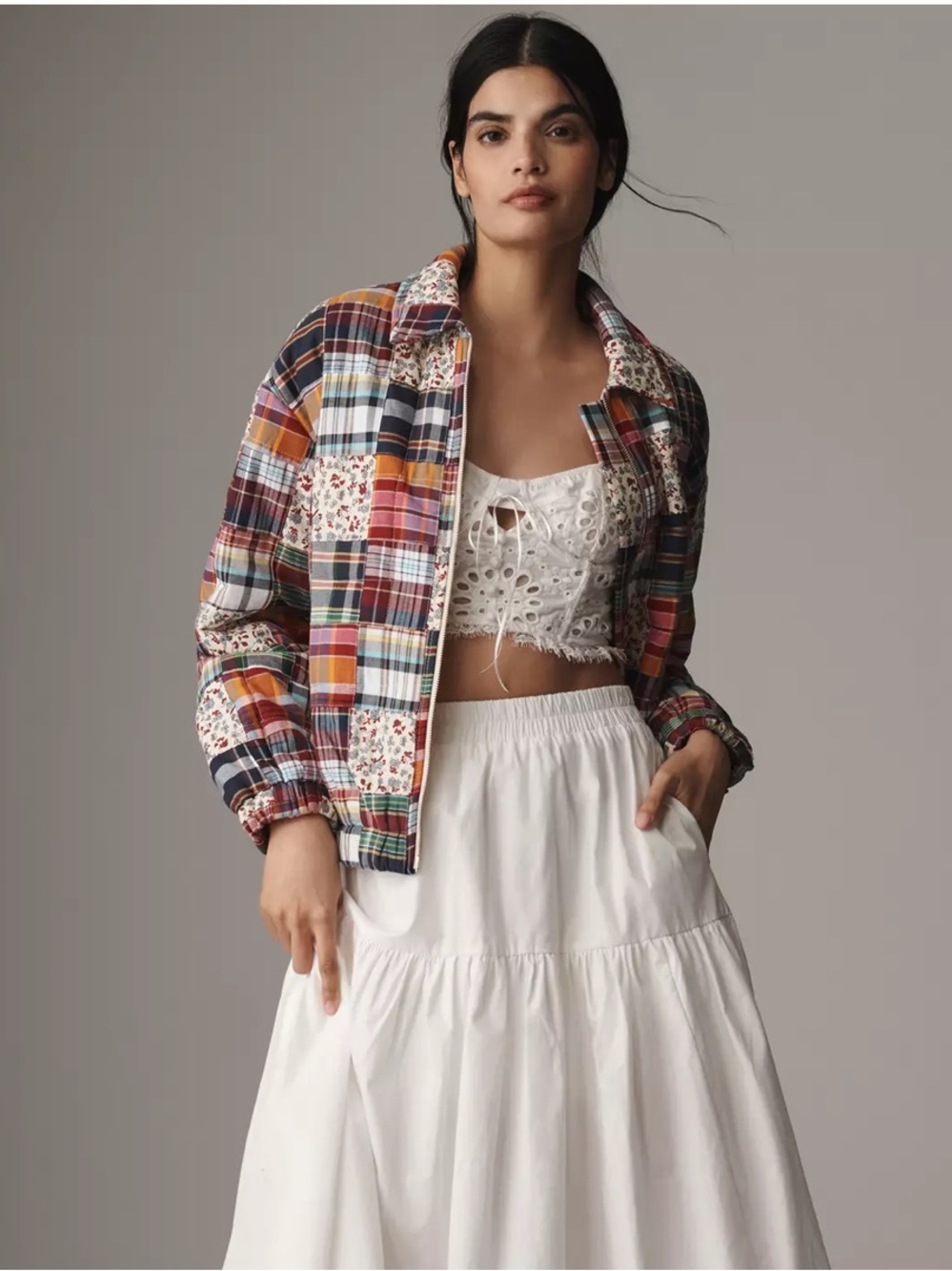 NWT Anthropologie size S plaid stitched bomber jacket by Avec les Filles
